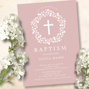 Blush Floral Girls Baptism Convite