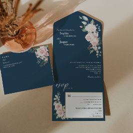 Blush Floral Marinho Casamento Tudo Em Um Convite