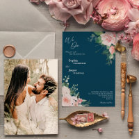Blush Floral Marinho Fazemos Convite De Casamento