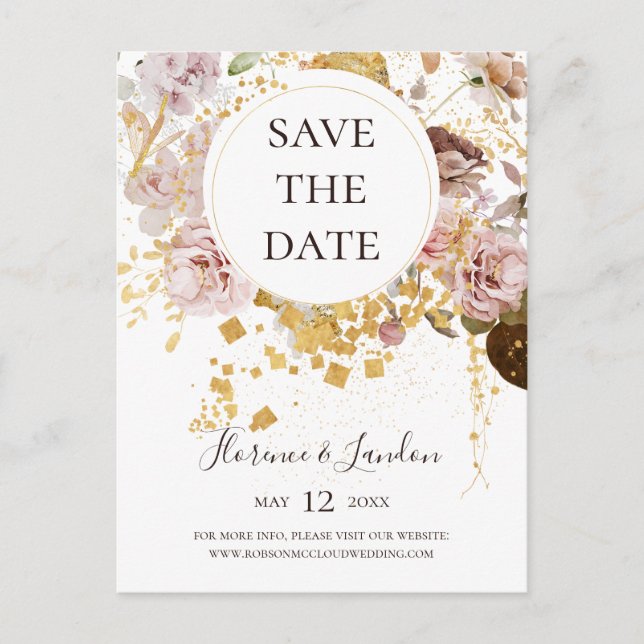 Blush Floral Moderno | Save The Date Cartão Postal (Frente)