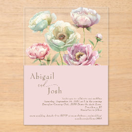 Blush Floral Peonies Acrílico Convite