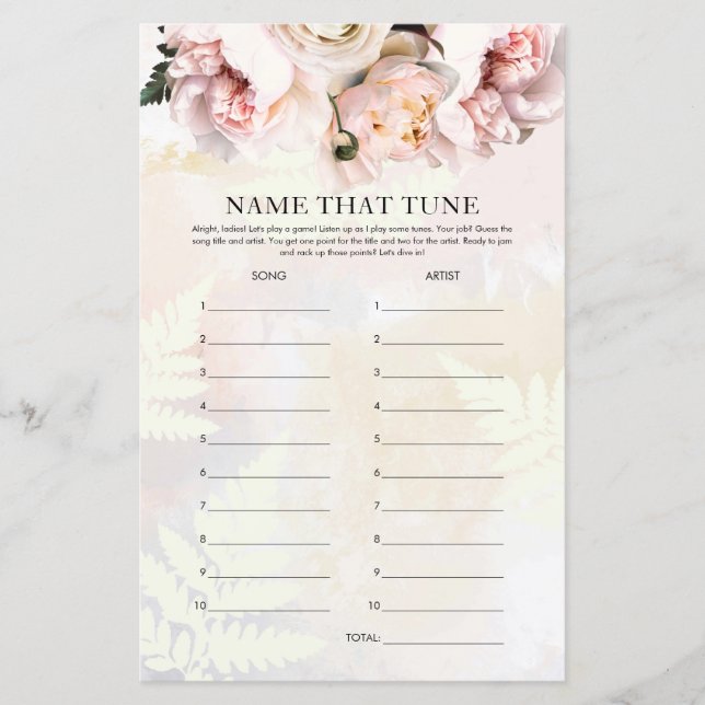 Blush Floral Peony Themed Name that Tuning Game (Frente)