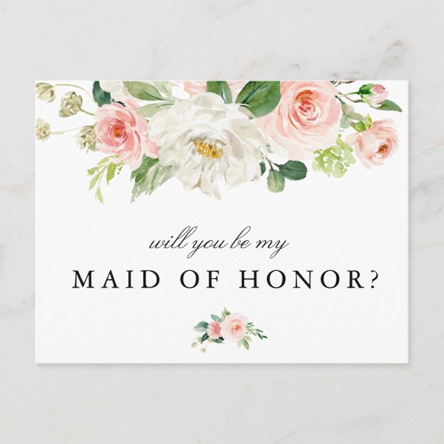 Blush floral você será meu cartão de madrinha de c (Frente)