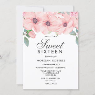 Blush Floral Watercolor Sweet 16 Convite