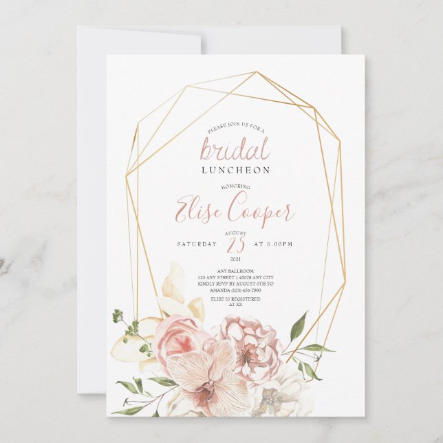 Blush Floral Wreath Bridal Luncheon Convite (Frente)