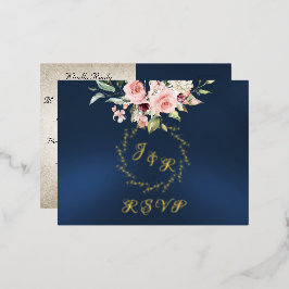 Blush Floral & Wreath RSVP - Blue