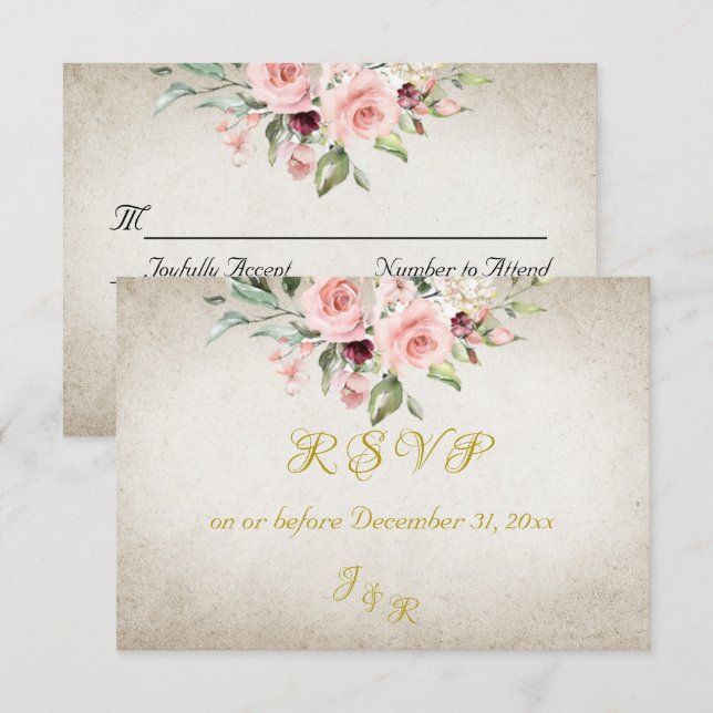 Blush Floral & Wreath RSVP - Cream (Frente/Verso)