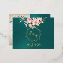 Blush Floral & Wreath RSVP - Teal