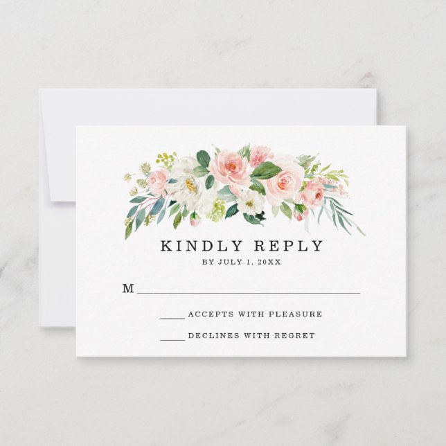 Blush Florals | Cartão de Resposta de Casamento (Frente)