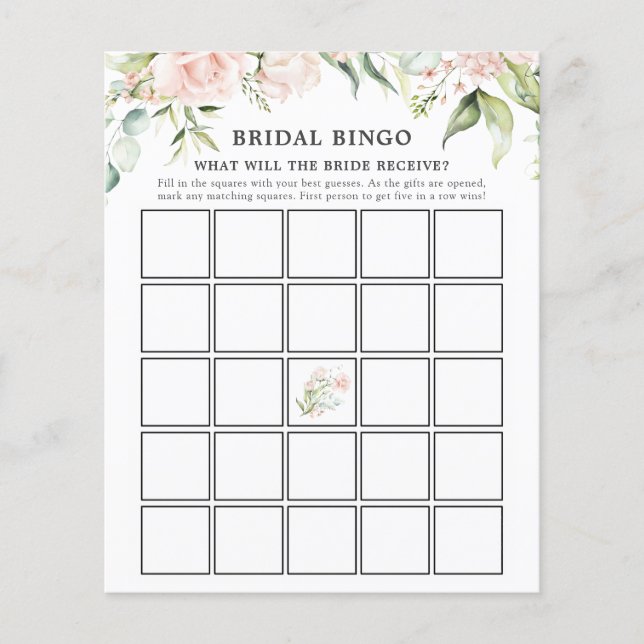Blush Florals e Greenery Bridal Game Card (Frente)
