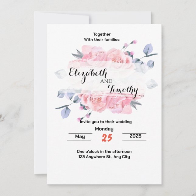 Blush Garden Romance: Convite para Casamento Elega (Frente)