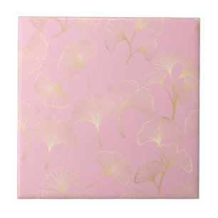 Blush Ginkgo Luxe – Botânica Dourada sobre Rosa (2