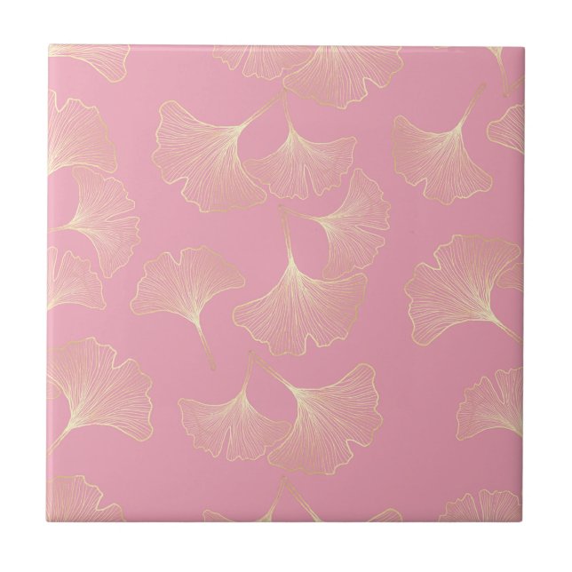 Blush Ginkgo Luxe – Botânica Dourada sobre Rosa (4 (Frente)