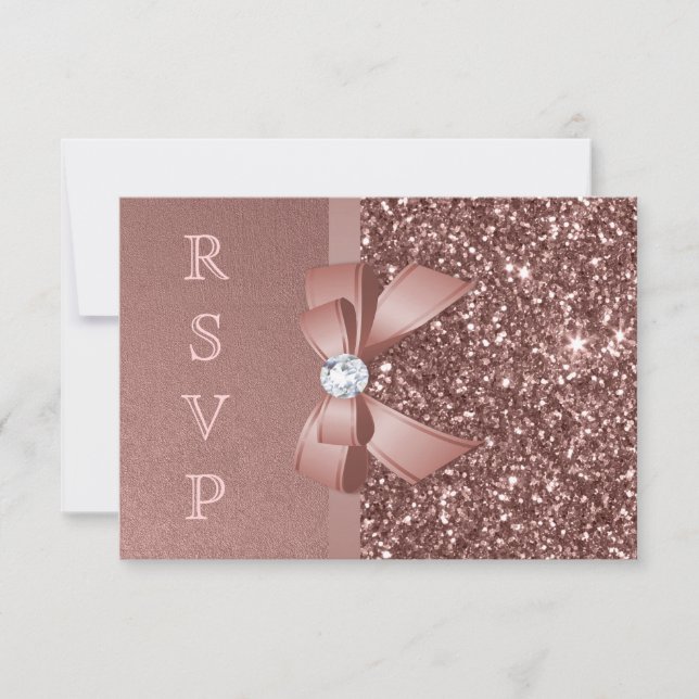 Blush Glitter com Laço RSVP em Dourado Rosado (Frente)