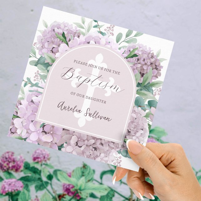Blush Hydrangea Arch Baptism Convite (Criador carregado)