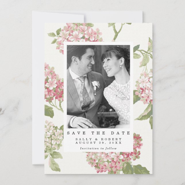 blush hydrangea foto casamento salvar cartão de da (Frente)