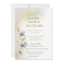 Blush & Lilac Floral, Dourado Convite para Batismo