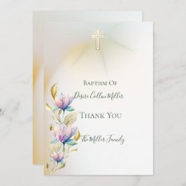 Blush & Lilac Floral, Dourado Convite para Batismo