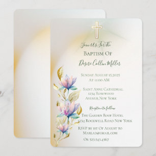 Blush & Lilac Floral, Dourado Convite para Batismo