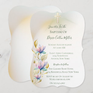 Blush & Lilac Floral, Dourado Convite para Batismo