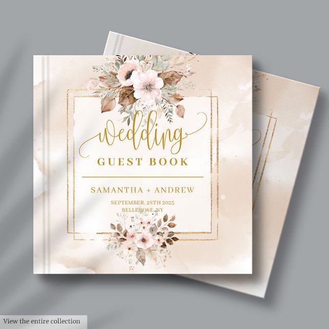 Blush Neutro e Dourado Livro de Convidados de Casa (Neutral Blush and Gold Boho Wedding Guest Book)