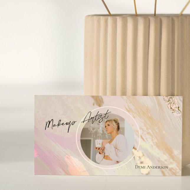 Blush Neutro Moderno | Makeup Artist Cartão de vis (Criador carregado)