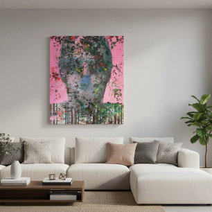 Blush of Emotion: A Abstrato face na Canvas rosa