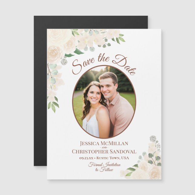 Blush Peach Floral Salve o Magneta de Fotografia O (Frente/Verso)