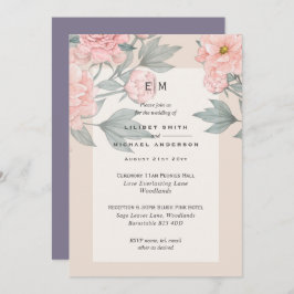 Blush Peach PEONIES Recepção de Convite de casamen