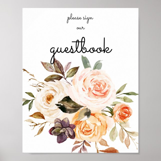 Blush & Peach - Símbolo de Guestbook Floral Poster (Frente)