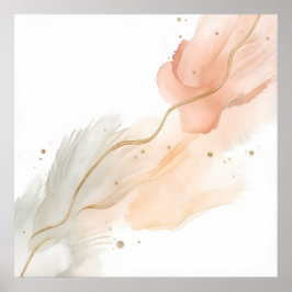 Blush Pink Abstract Floral Gold Art Poster | Soft