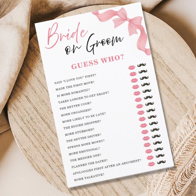 Blush Pink Bow Bride or Groom Bridal Shower Game (Criador carregado)