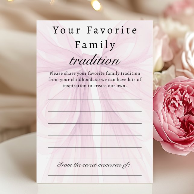 Blush Pink Bow Family Tradition Shower Card (Criador carregado)