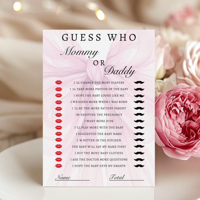 Blush Pink Bow Mommy Daddy Baby Shower Game (Criador carregado)