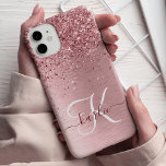 Blush Pink Brushed Metal Glitter Monogram Name<br><div class="desc">Easily personalize this trendy chic phone case design featuring pretty blush pink sparkling glitter on a blush pink brushed metallic background.</div>