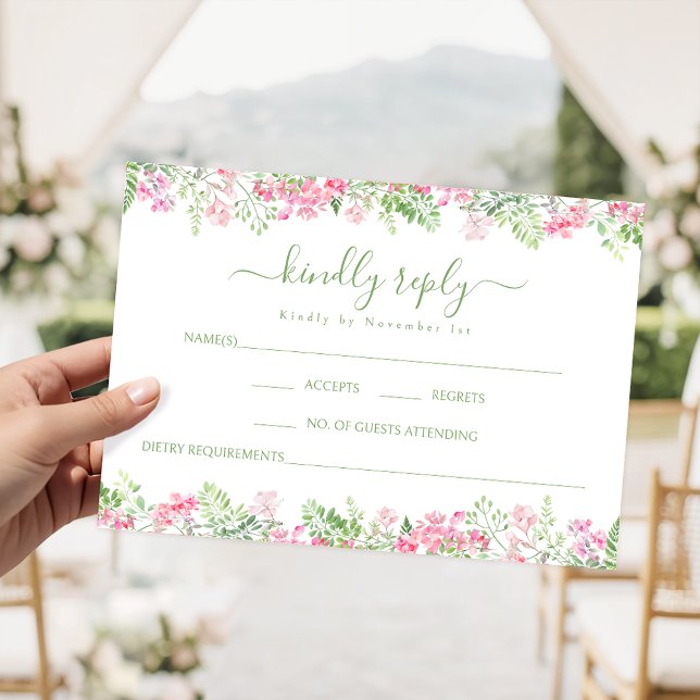 Blush Pink Floral Boho Summer wedding RSVP cards (Criador carregado)