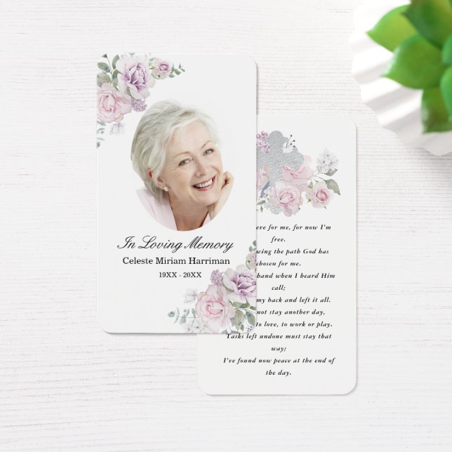 Blush Pink Floral Photo Funeral Prayer Card (Mesa)