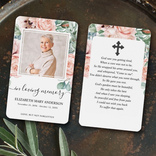 Blush Pink Floral Photo Sympathy Funeral Prayer (Criador carregado)