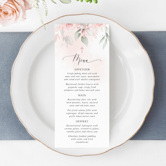 Blush Pink Flowers, Greenery, Boho, Baptism Menu (Criador carregado)