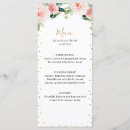 Blush pink gold peony floral elegant wedding menu