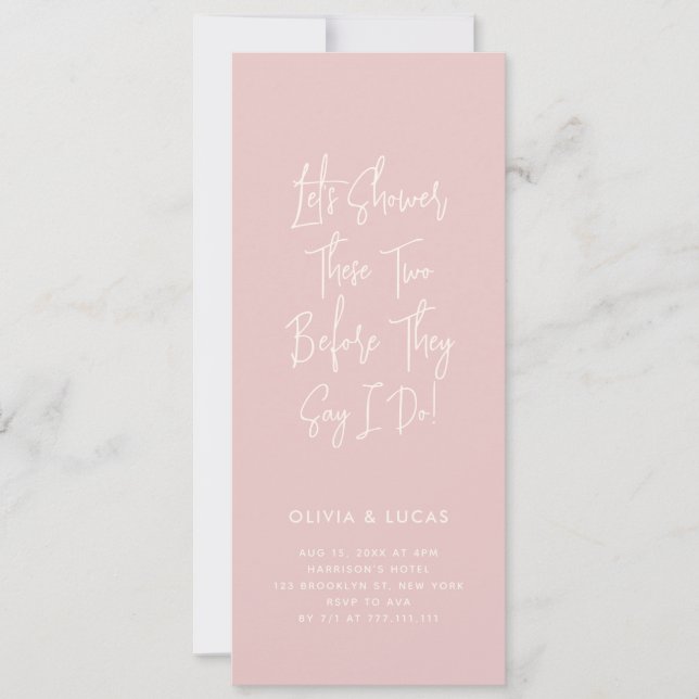 Blush Pink Modern Script Couples Shower Invitation (Frente)