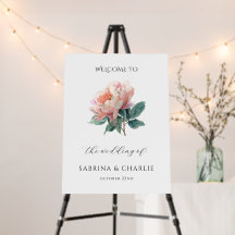 Blush Pink Peony Floral Wedding Welcome Sign