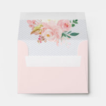 Blush Pink Rose Floral Stripe RSVP Endereço Casame