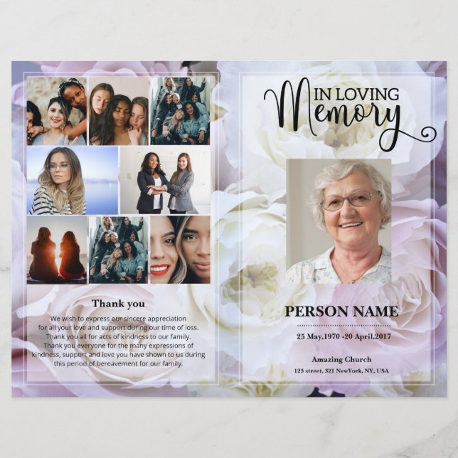 Blush Pink Rose Funeral Program template (Frente)