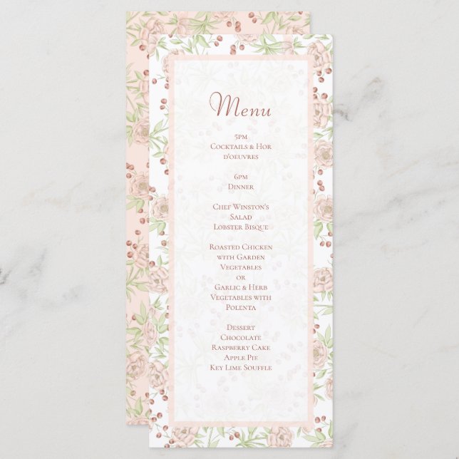 Blush Pink Roses Wedding Vintage Menus (Frente/Verso)