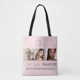 Blush Pink Script Logo Photo Makeup Studio Tote 