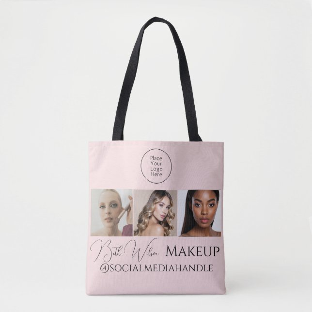 Blush Pink Script Logo Photo Makeup Studio Tote  (Frente)