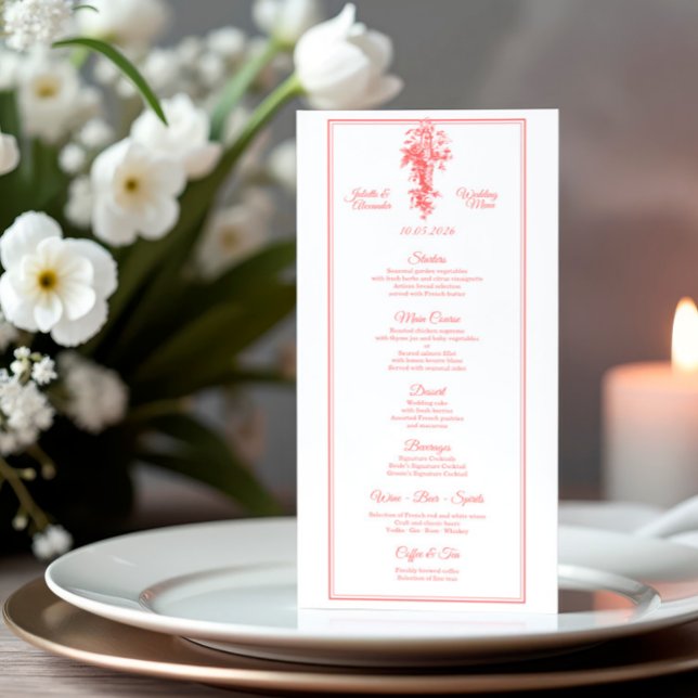 Blush Pink Toile de Jouy Wedding Menu Card (Criador carregado)