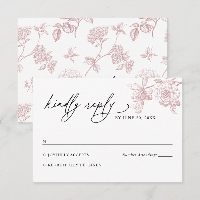 Blush Pink Victorian Floral Wedding RSVP Card (Frente/Verso)