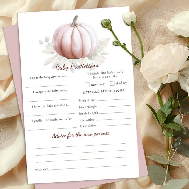 Blush Pumpkin Fall Baby Shower Predictions Card (Baby Shower Activity )